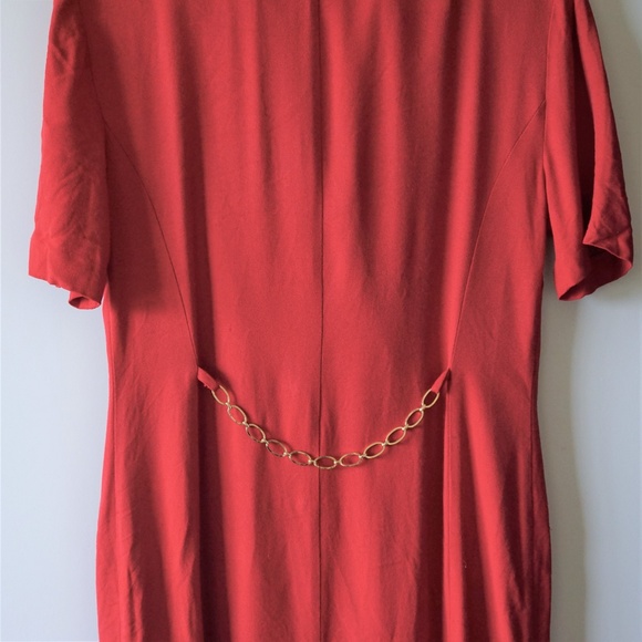 VTG Red Midi Long Structured Gold Button Dress 10 - Picture 4 of 7